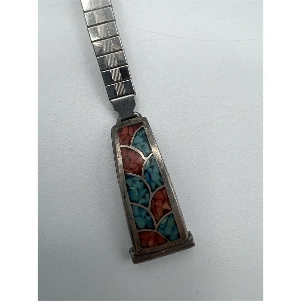 Watch‎ Band Turquoise Coral Inlay Tips Stretch Southwest Nava Twist Women's